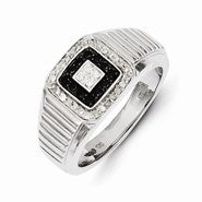 14k White Gold Black and White Diamond Men's Ring