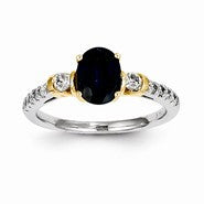 14k Two-tone Diamond & Sapphire Ring