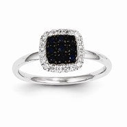 14k White Gold Diamond & Sapphire Square Ring