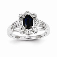 14k White Gold Diamond & Sapphire Oval Ring