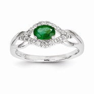 14k White Gold Diamond & Emerald Ring