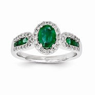 14k White Gold Diamond & Emerald Ring