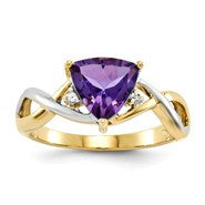 14k Yellow Gold Amethyst and White Topaz Trillion Ring