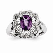 14k White Gold Diamond and Amethyst Ring