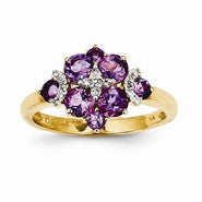 14k Yellow Gold Amethyst and Diamond Ring