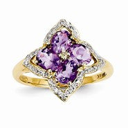 14k Yellow Gold Amethyst and Diamond Ring