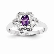 14k White Gold Diamond and Amethyst Ring