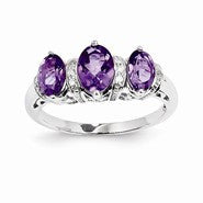 14k White Gold Diamond and Amethyst Oval Ring