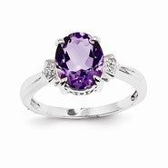 14k White Gold Diamond and Amethyst Oval Ring