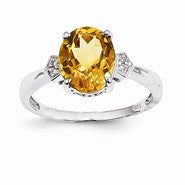 14k White Gold Diamond and Citrine Oval Ring