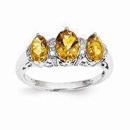 14k White Gold Diamond and Citrine Oval Ring