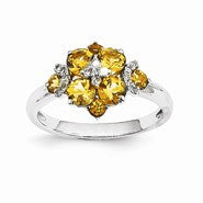 14k White Gold Citrine and Diamond Ring