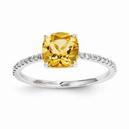 14k White Gold Diamond and Citrine Square Ring