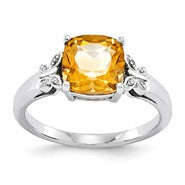 14k White Gold Diamond and Citrine Square Ring