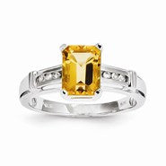 14k White Gold Citrine and White Topaz Square Ring