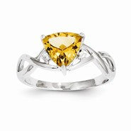 14k White Gold Citrine and White Topaz Trillion Ring