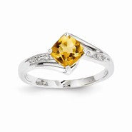 14k White Gold Diamond and Citrine Square Ring