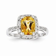 14k White Gold Diamond and Citrine Oval Ring