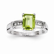 14k White Gold Peridot and White Topaz Square Ring