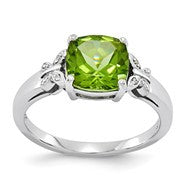 14k White Gold Diamond and Peridot Square Ring