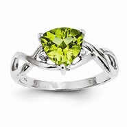 14k White Gold Peridot and White Topaz Trillion Ring