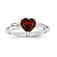 14k White Gold Diamond and Garnet Heart Ring