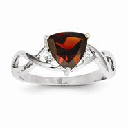 14k White Gold Garnet and White Topaz Trillion Ring