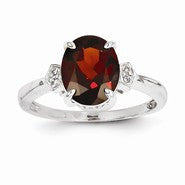 14k White Gold Diamond and Garnet Oval Ring