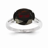 14k White Gold Diamond and Garnet Oval Ring