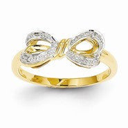 14k Yellow Gold Rhodium Diamond Bow Ring