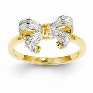 14k Yellow Gold Rhodium Diamond Bow Ring