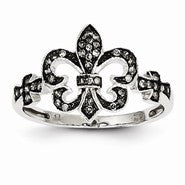 14k White Gold Diamond Black Rhodium-plated Fleur de Lis Ring