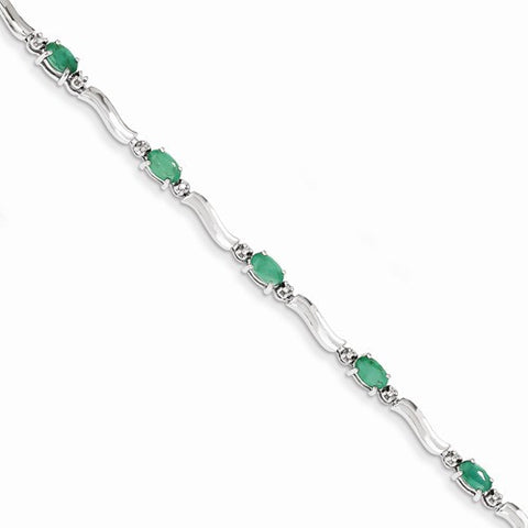 14K White Gold Diamond and Emerald Bracelet