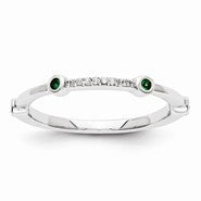 14k White Gold Diamond and Emerald Ring