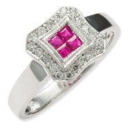 14k White Gold Square Design Ruby & Diamond Ring