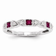 14k White Gold Diamond & Ruby Ring