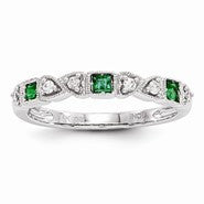 14k White Gold Diamond & Emerald Ring