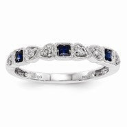 14k White Gold Diamond & Blue Sapphire Ring