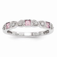 14k White Gold Diamond & Pink Sapphire Ring