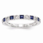 14k White Gold Diamond & Blue Sapphire Ring