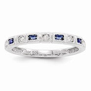 14k White Gold Diamond & Blue Sapphire Ring