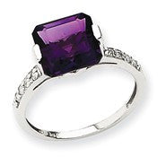 14k White Gold Amethyst & Diamond Ring