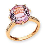 14k Rose Gold Pink Quartz and Diamond Ring