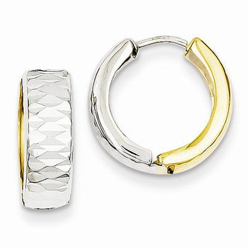 14k Two-tone Textured Hoop Earrings