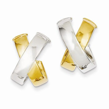 14k Two-tone X Hoop Earrings