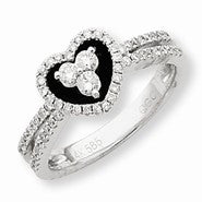 14k White Gold & Black Rhodium Diamond Heart Ring