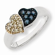 14k White Gold & Rhodium Blue & White Diamond Heart Ring