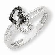 14k White Gold Black & White Diamond Heart Ring