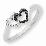 14k White Gold Black & White Diamond Heart Ring