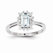 14k White Gold Aquamarine and Diamond Ring